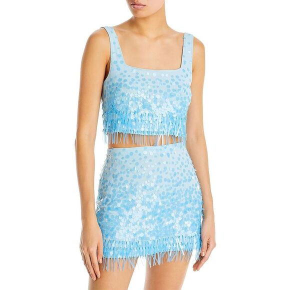 STAUD Tops - STAUD Womens Blue Sequined Fringe Sleeveless Cropped NWT